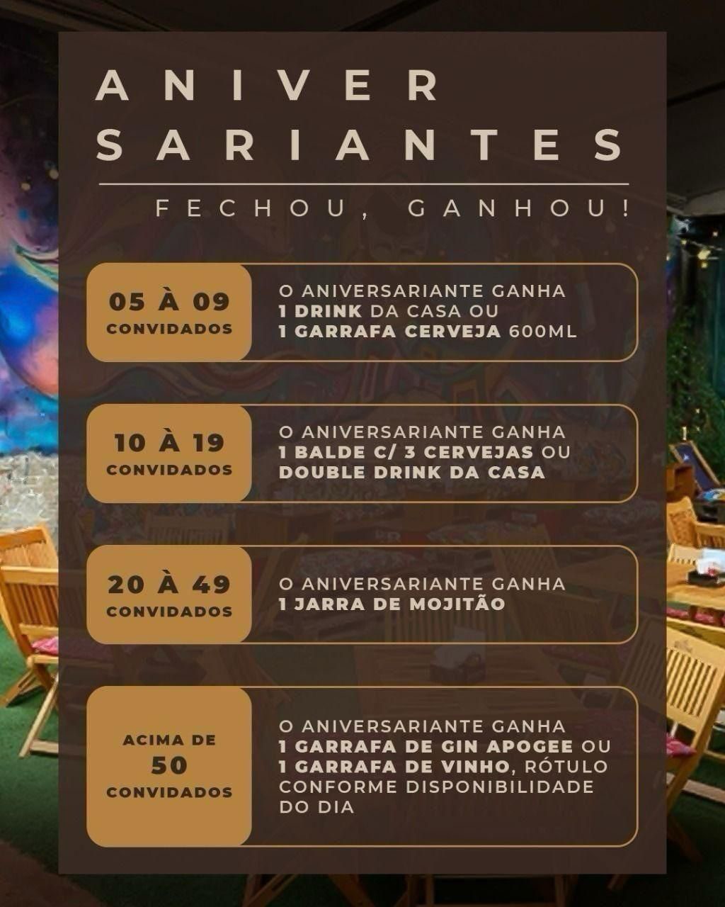 Promoção Aniversariantes - benefícios por quantidade de convidados